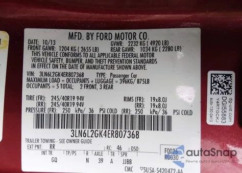 2014 Lincoln Mkz z USA, uszkodzony, nr VIN 3LN6L2GK4ER807368